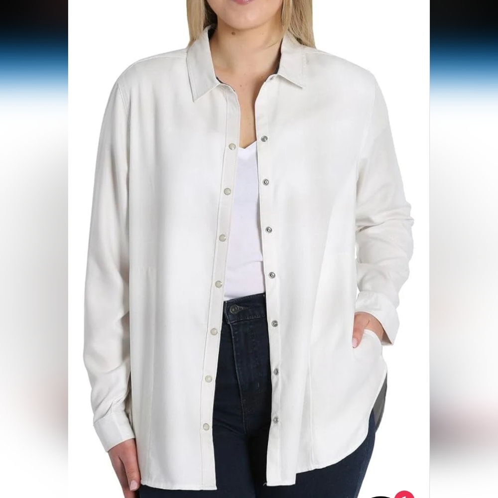 NWT Jachs Girlfriend Women's Super Soft Feel Flannel Shirt, White, Size XXL